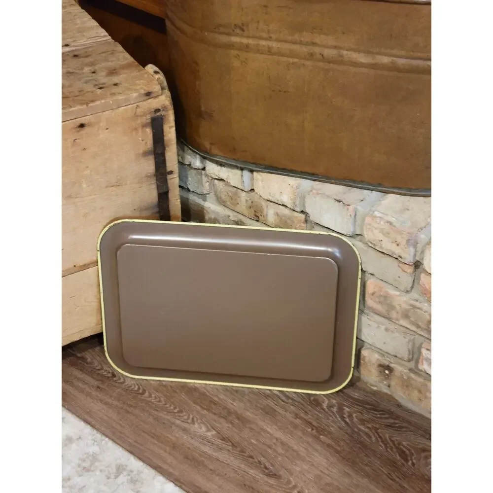 Vintage Mid Century Black Metal Lap TV Serving Tray Oak Leaves Acorns Fall Decor